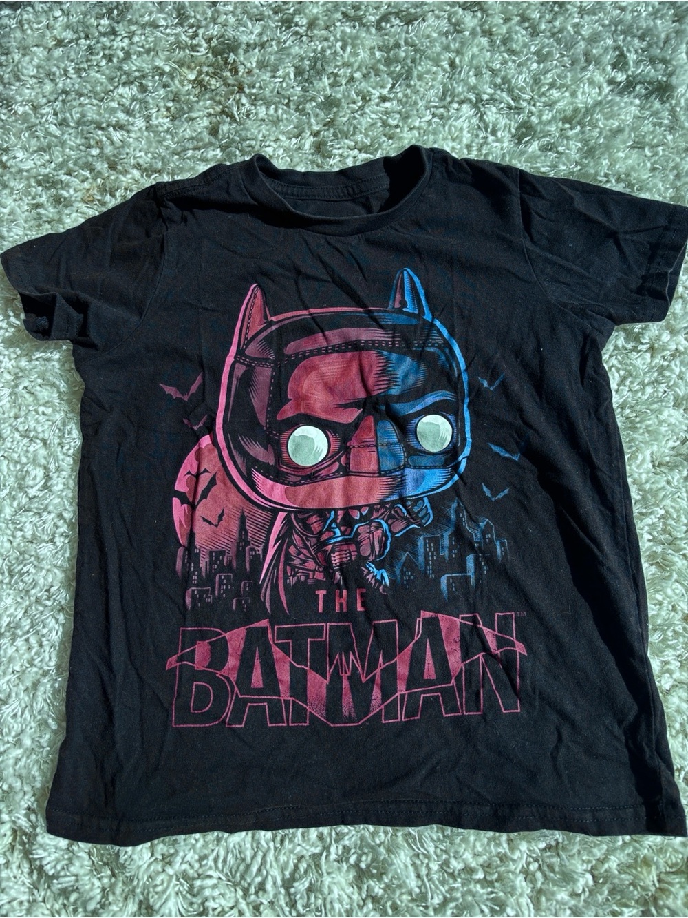 Funko Black Tee with Pink and Blue Batman Graphic